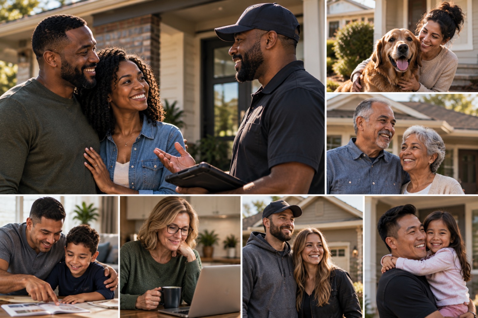 Candid collection of homeowners and inspection professionals in positive residential interactions